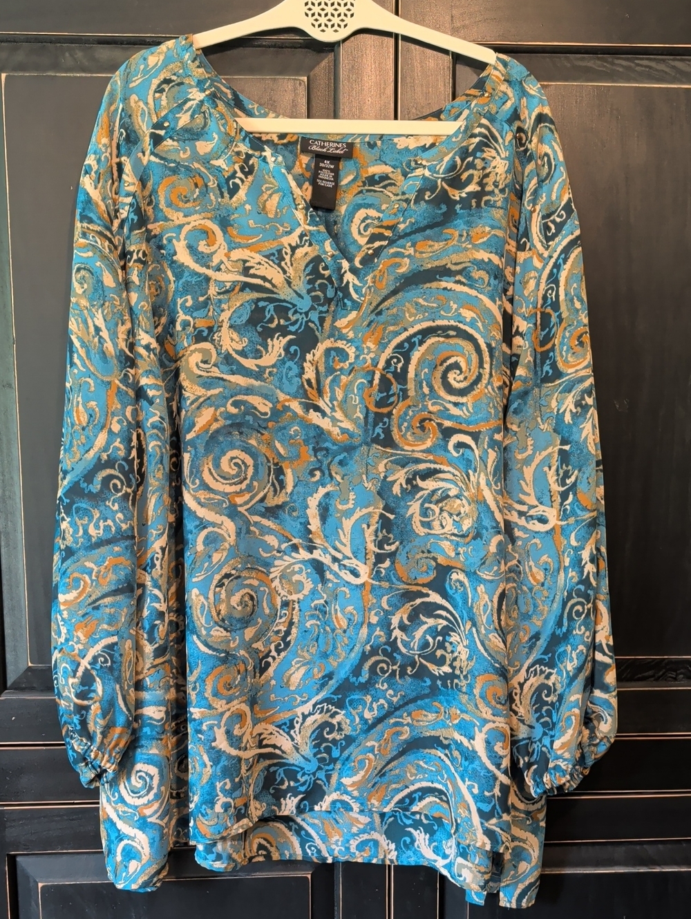 Catherines Black Label Teal and Gold Scroll-Print Tunic